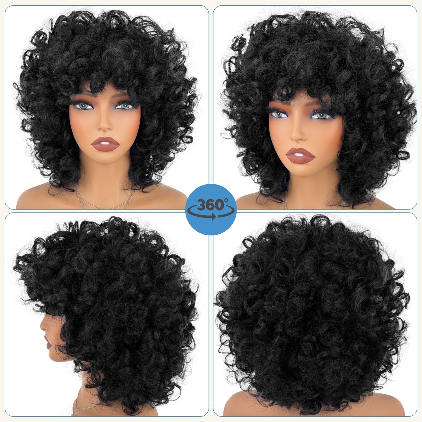 Women's Fashion Black Bangs African Small Chemical Wig Short Curly Hair