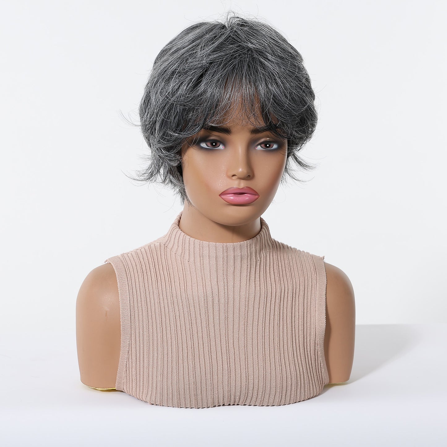 Stylish Sier Gray Grandma Chemical Fiber Wig Short Straight Hair