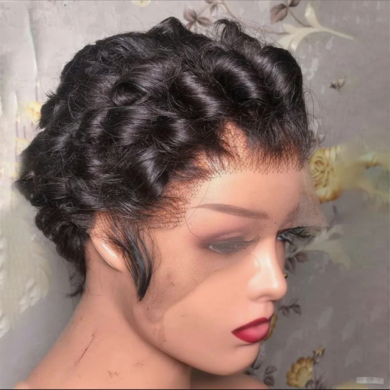 Lace Head Cover African Elf Short Real Hair Wig