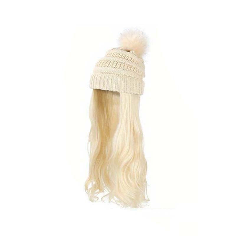 Women's Hair Big Wave Hat Solid Color Wig Long Curls