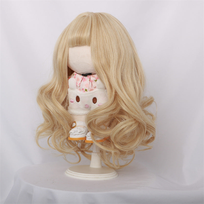 Cotton Doll With Cute Golden Curly Hair Long Straight Wig