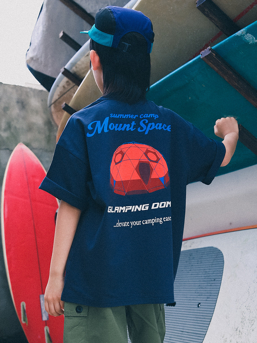 Men's & Children's Short-sleeved Summer Outdoor Camping Style Breathing Cotton Teens Short Sleeve Children's T-shirt