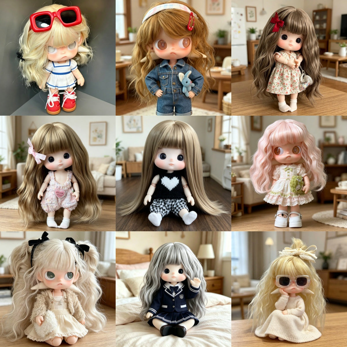 Ga Zi Sister Doll Micro Roll Universal Head Circumference Straight Cos Wig