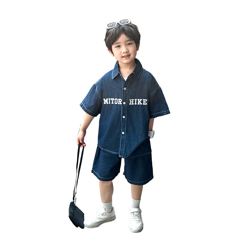 Children's Summer Letters Denim Handsome Trendy Clothing Wear Children's Suit