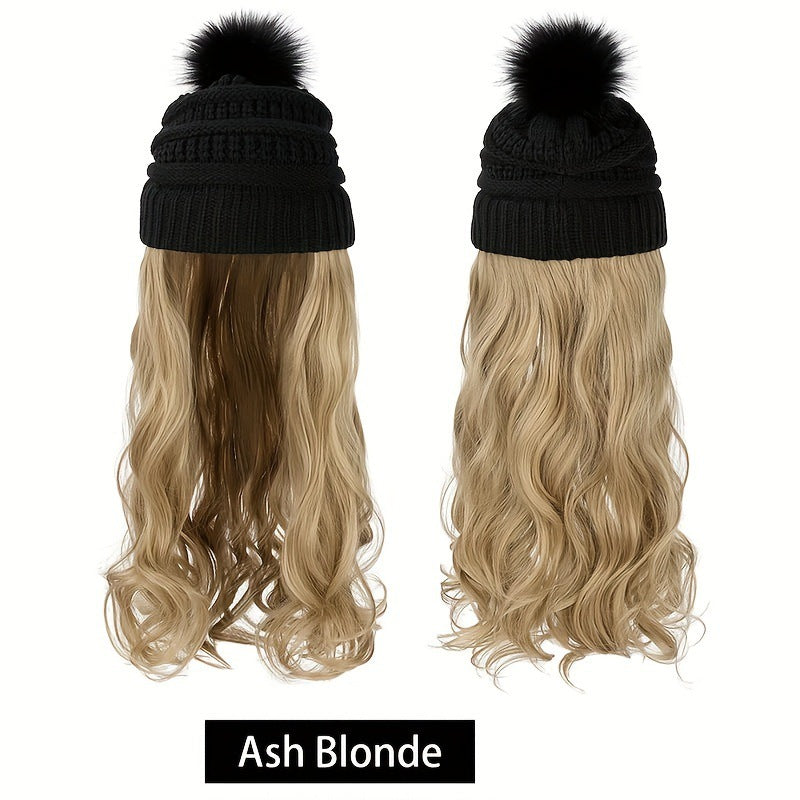 Women's Winter Knitted Hat Integrated Daily Wear Wig Long Curls