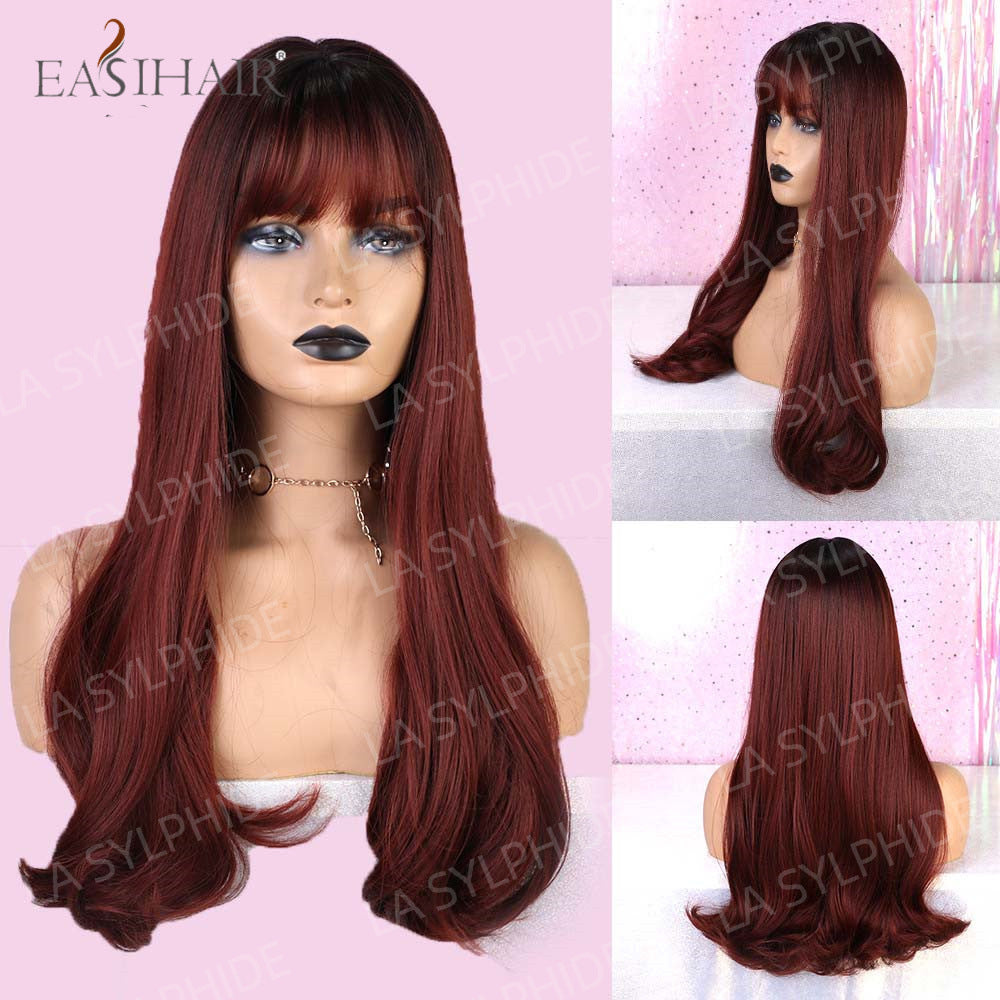 Color Hair Air Bangs Female Mechanism Whole Head Long Straight Wig