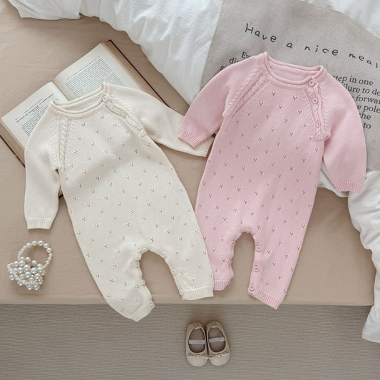 Sweater Jumpsuit Born Pure Cotton Knitted Long Sleeve Hollow Out Jumpsuit, Climbing Suit
