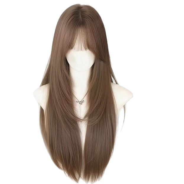 Women's Summer Trend American Linen Gray Brown High Level Beauty Daily Long Straight Wig