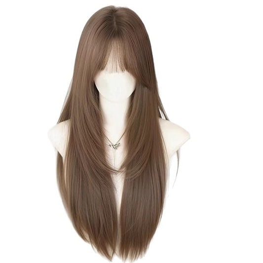 Women's Summer Trend American Linen Gray Brown High Level Beauty Daily Long Straight Wig