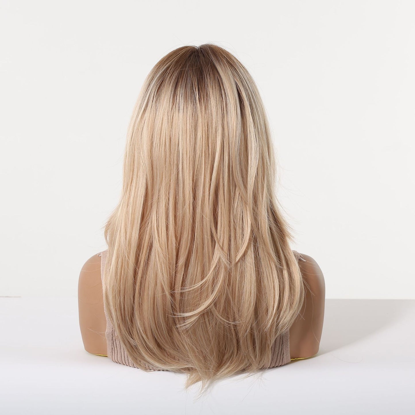 Bangs Gradient Light Golden Brown Chemical Fiber Long Straight Wig