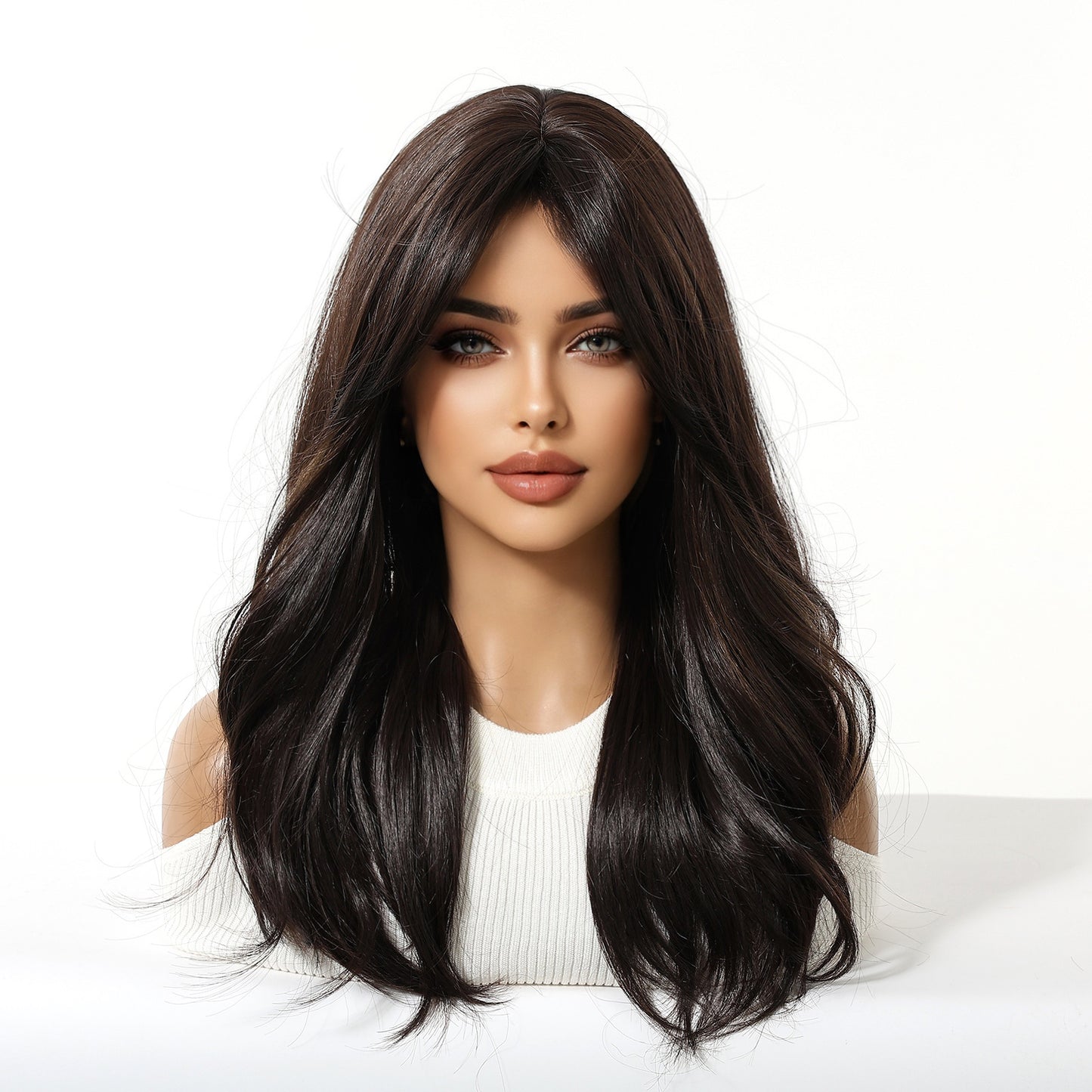 Big Wave Curly Female Dark Brown Highlights Natural Wig Long Curls