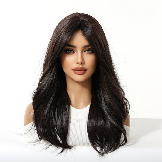 Big Wave Curly Female Dark Brown Highlights Natural Wig Long Curls