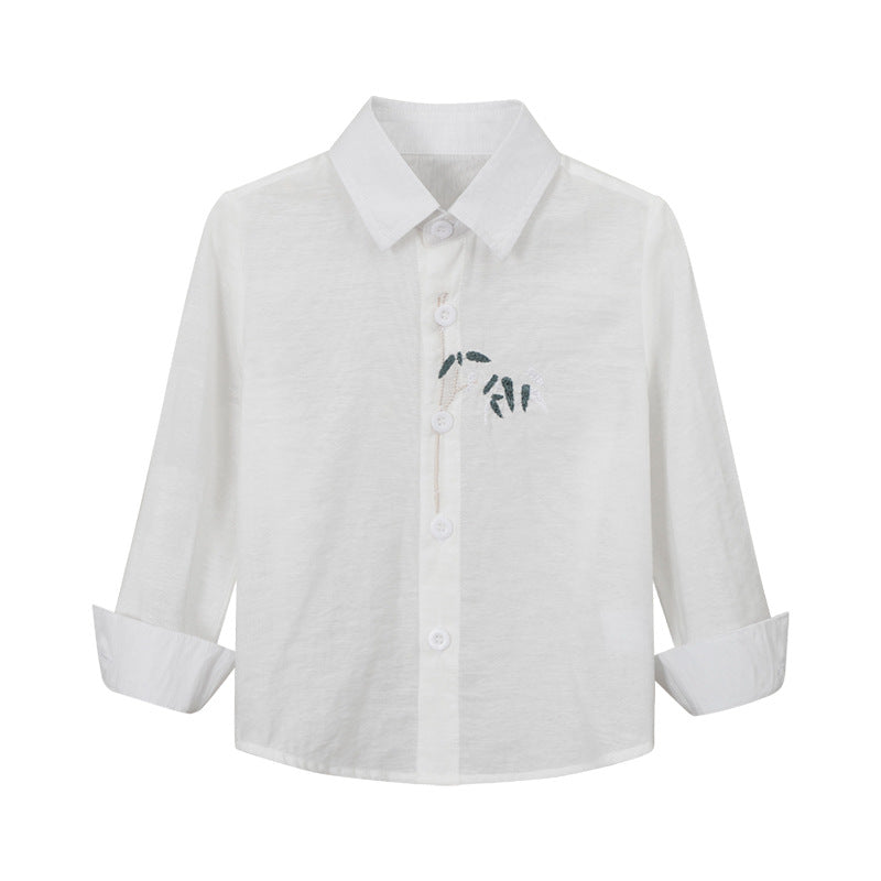 Children's Korean Style Striped Bottoming Thickened Solid Color Long Children's Shirt