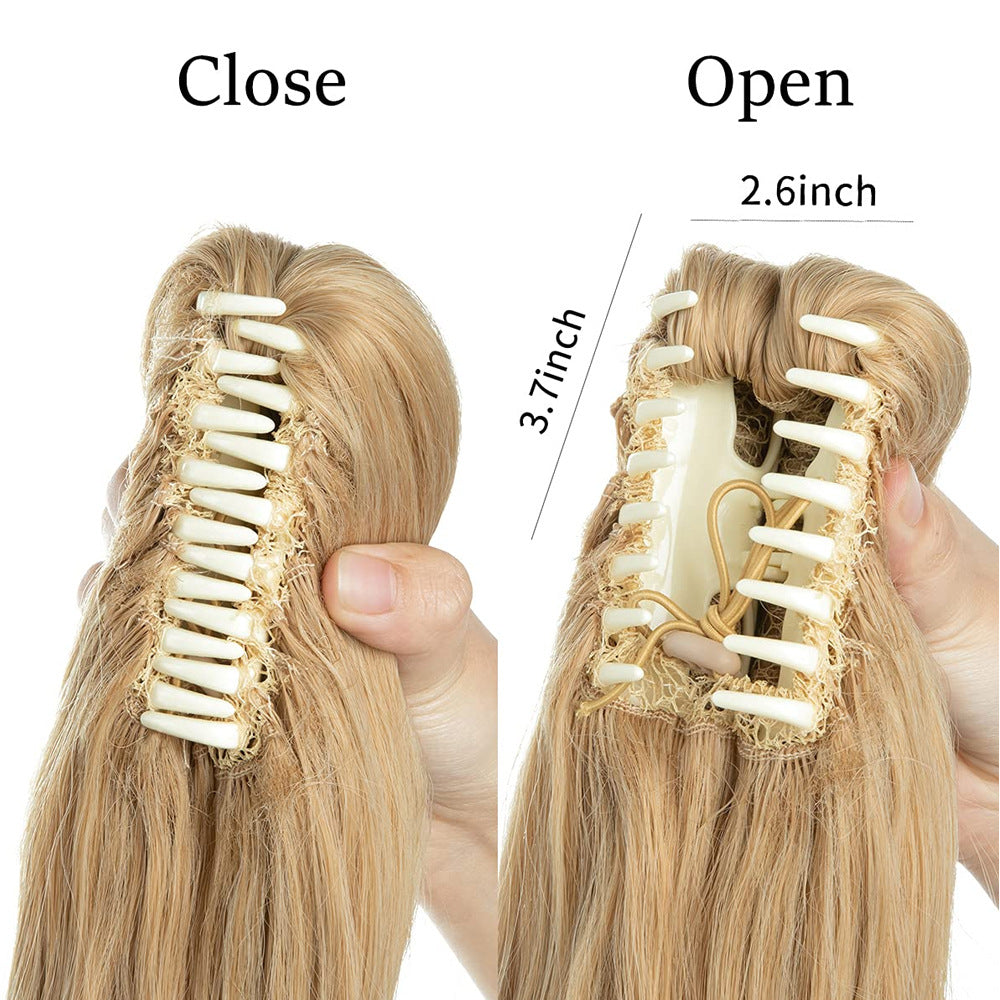 Women's Slightly Curly Short Grip Natural Jaws Clamp Wig Ponytail