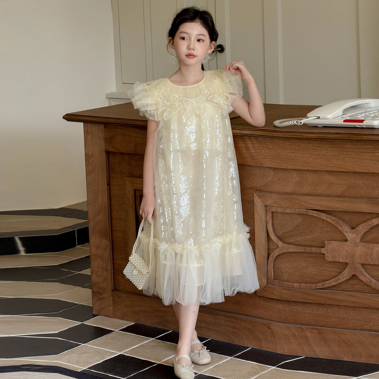 Embroidered Butterfly Sequined Princess Junior High School Mesh Children's Dress