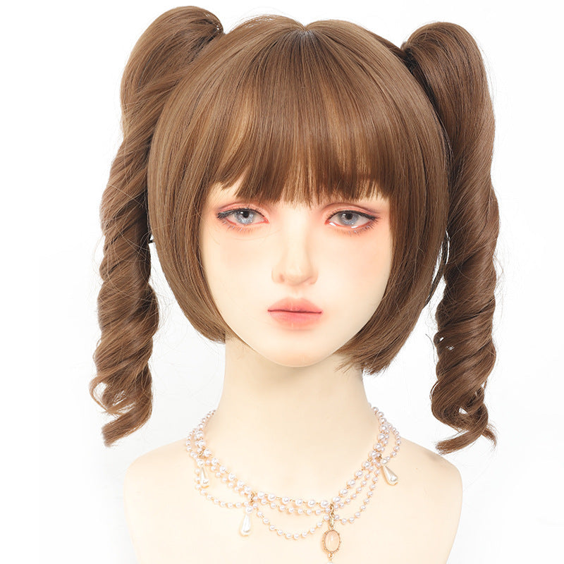 Women's Vintage Roman Curly Double Ponytail Collection Tiger Mouth Chuck Set Cos Wig