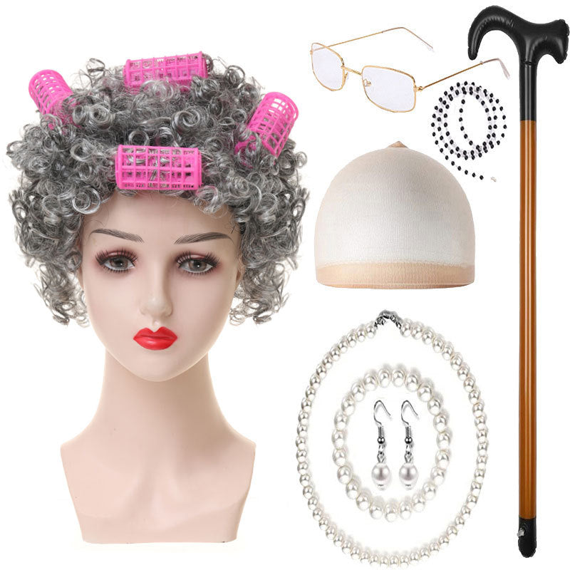 Day Old Grandma Man Grandpa Suit Lady Head Cos Wig