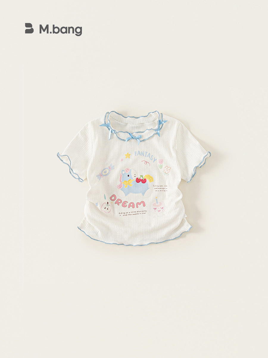 Children's Clothing Short-sleeved Contrast Color Wooden Ear Cute Children's T-shirt