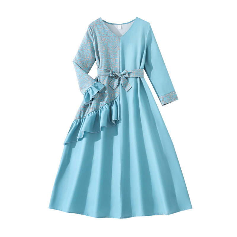 Teen Clothing Long Sleeve Three-dimensional Cut Irregular Children's Dress