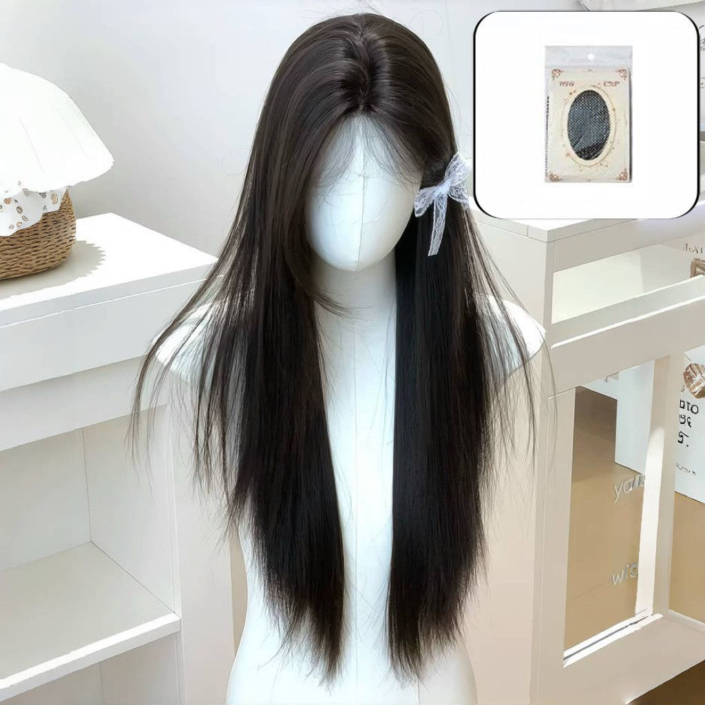 Women's Black Small Lace Bangs Hair Daily Universal Hand Long Straight Wig
