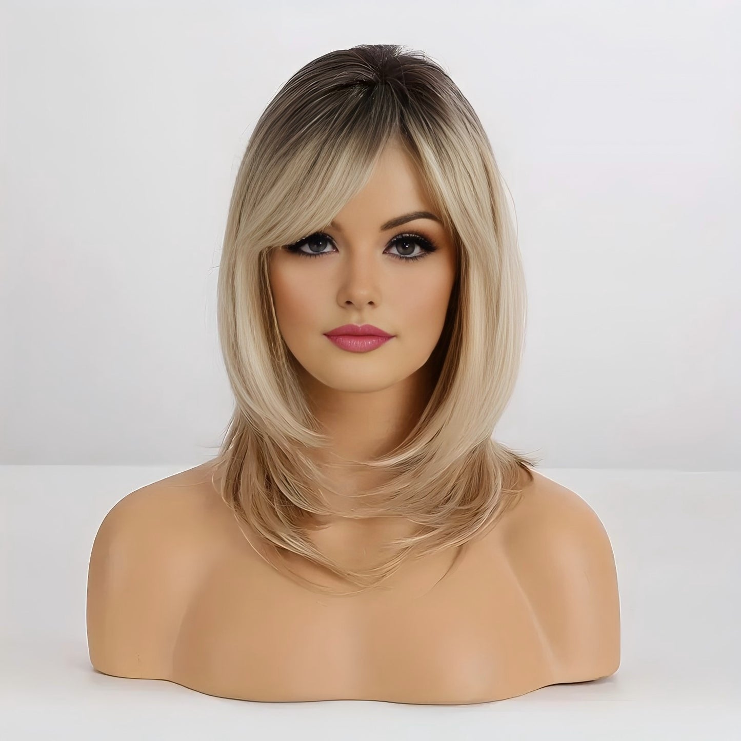 Women's Mid-length Hair Bangs Golden For Suitable Daily Long Straight Wig