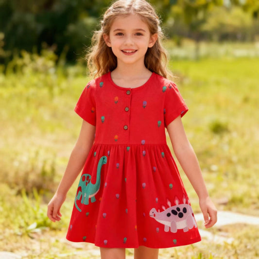 Short-sleeved Knitted Cotton Cute Embroidered Princess Children's Dress