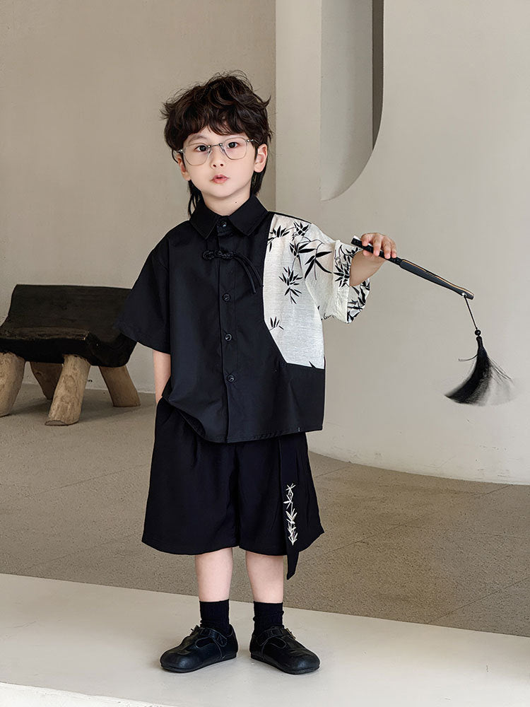 Children's Summer Korean Style Short Sleeve Western Bamboo Leaf Children's Shirt
