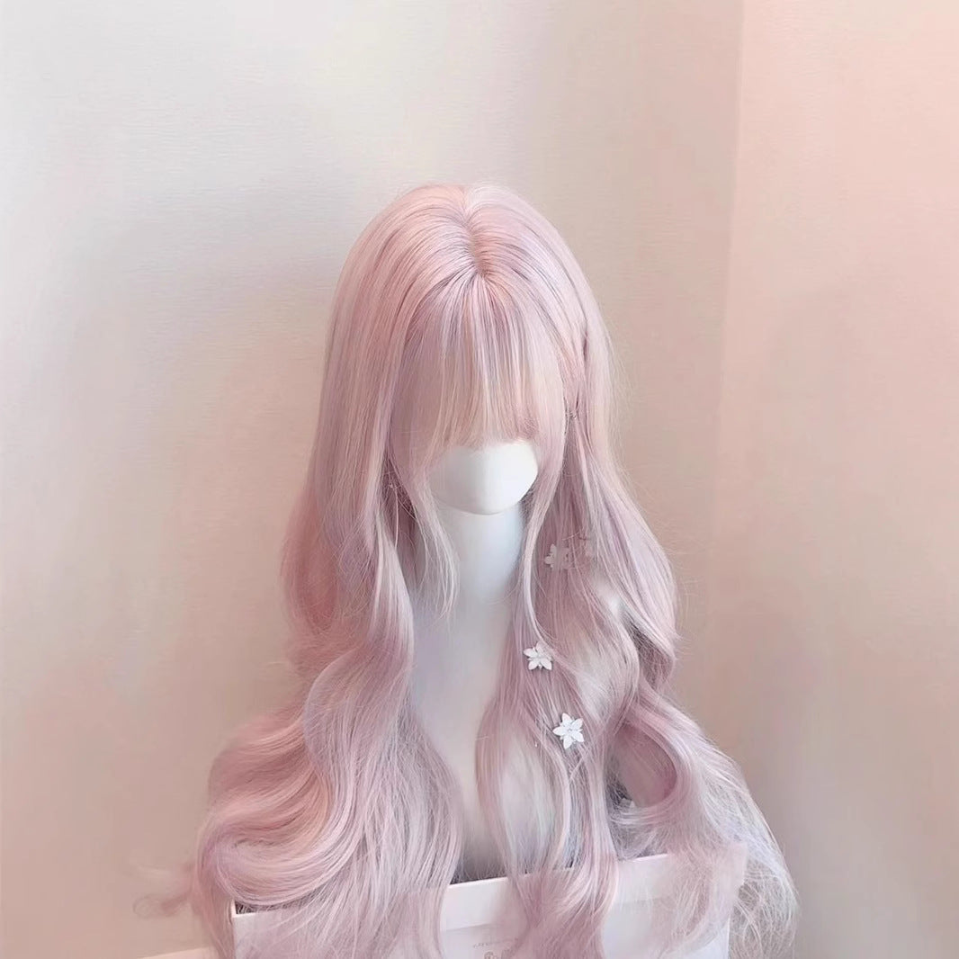 Twilight Pink Bangs Battle Hair Big Wave Curly Wig Long Curls