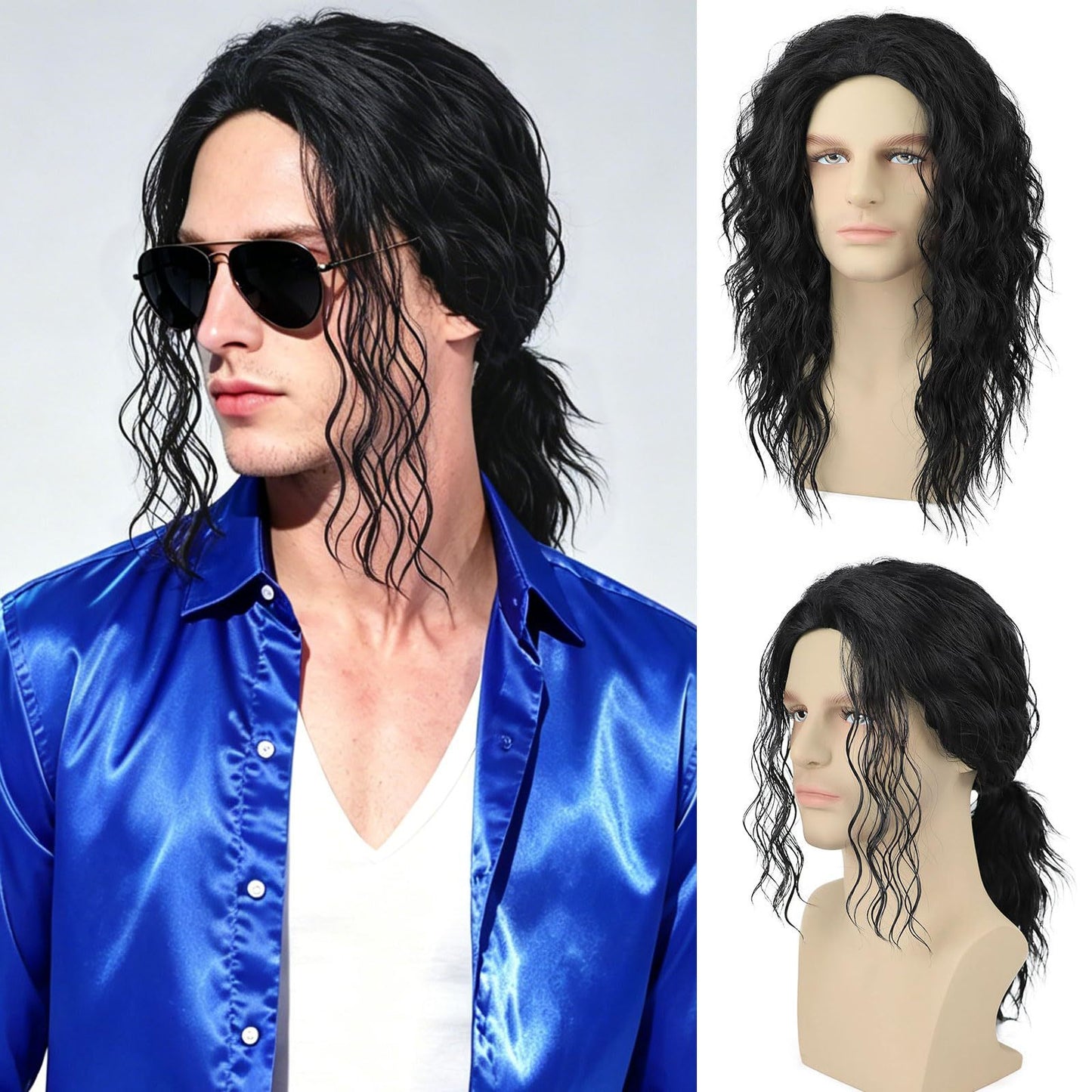 Jackson Rock Imitation Show Stage Performance Black Flip Rear Men's Wig