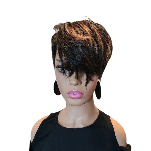Female Side Bangs Pick Dyeing Mechanism Wig Short Straight Hair