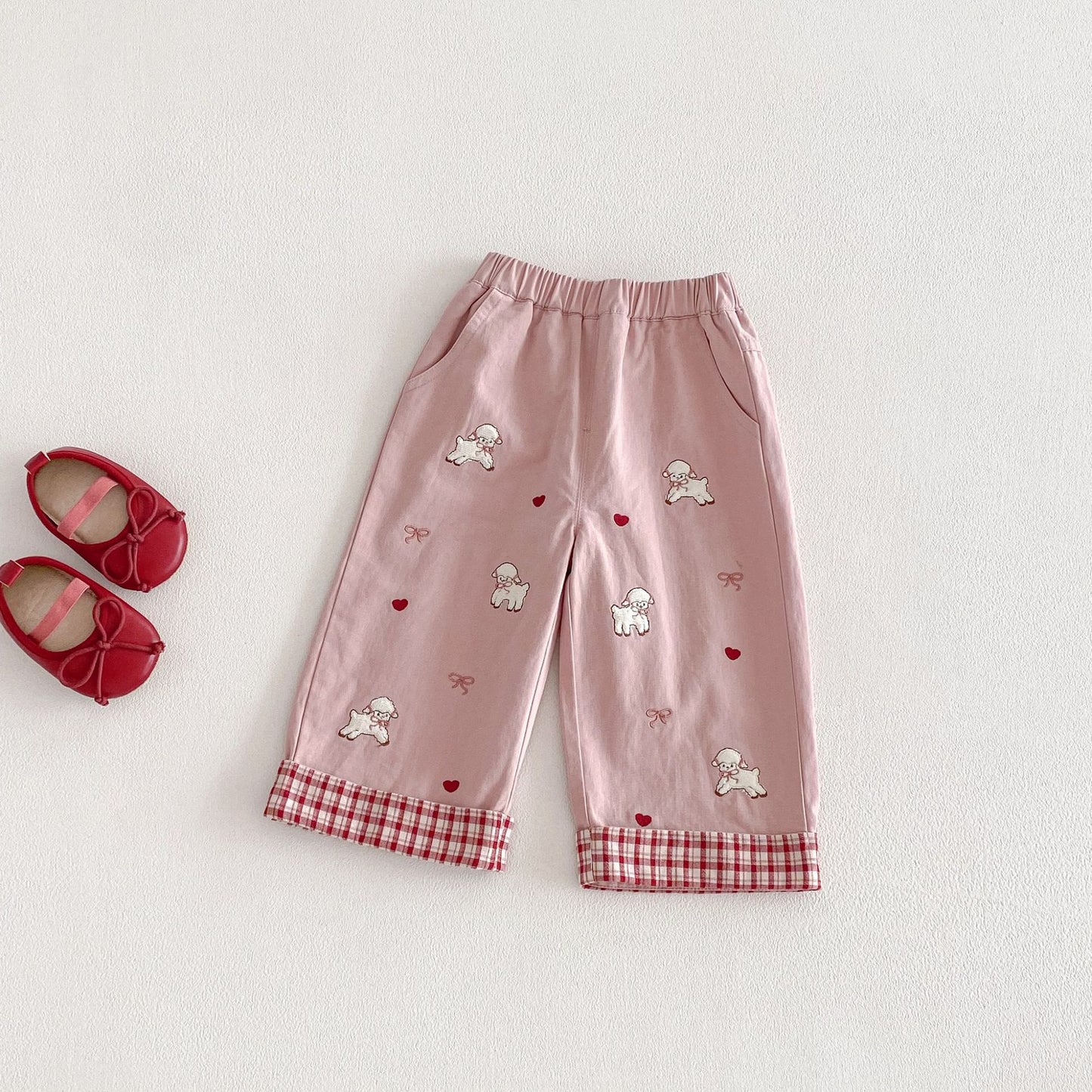 Children's Super Cute Casual Spring Bow Lamb Flanging Children's Pants