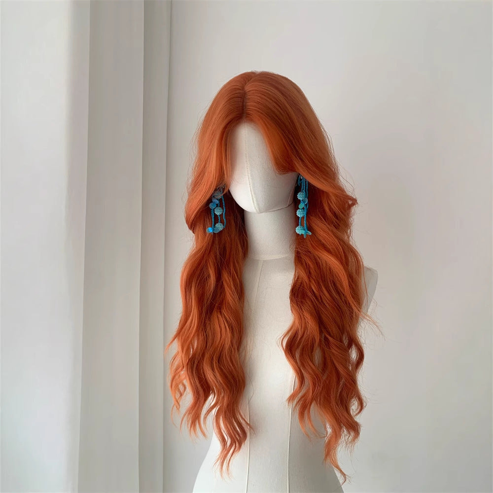 Orange Medium Big Wave Curly Hair Universal Dirty Wig Long Curls
