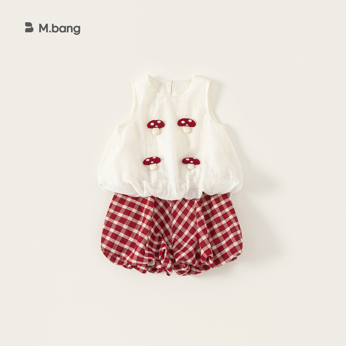 Children's Clothing Summer Tops Mushroom Sleeveless Plaid Bud Children's Suit