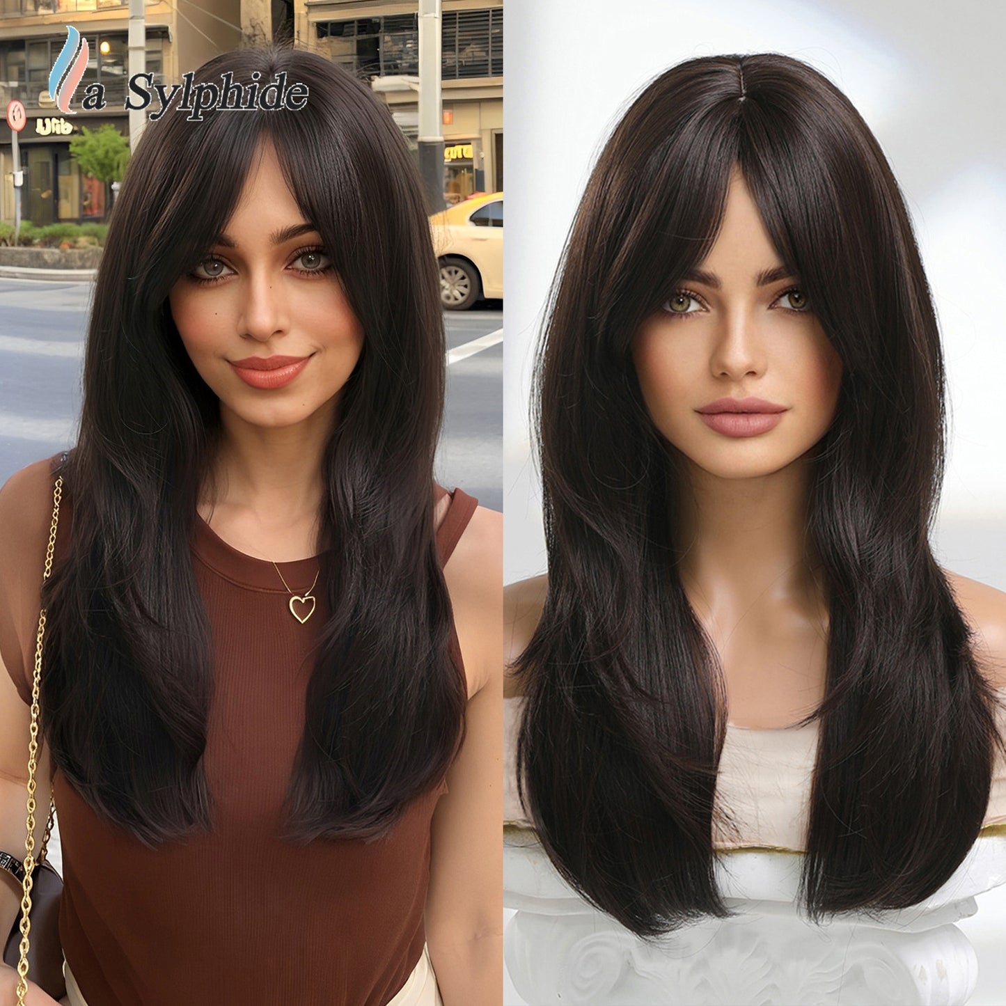 Women's Optional Bangs Texture Straight Hair Wig Long Curls