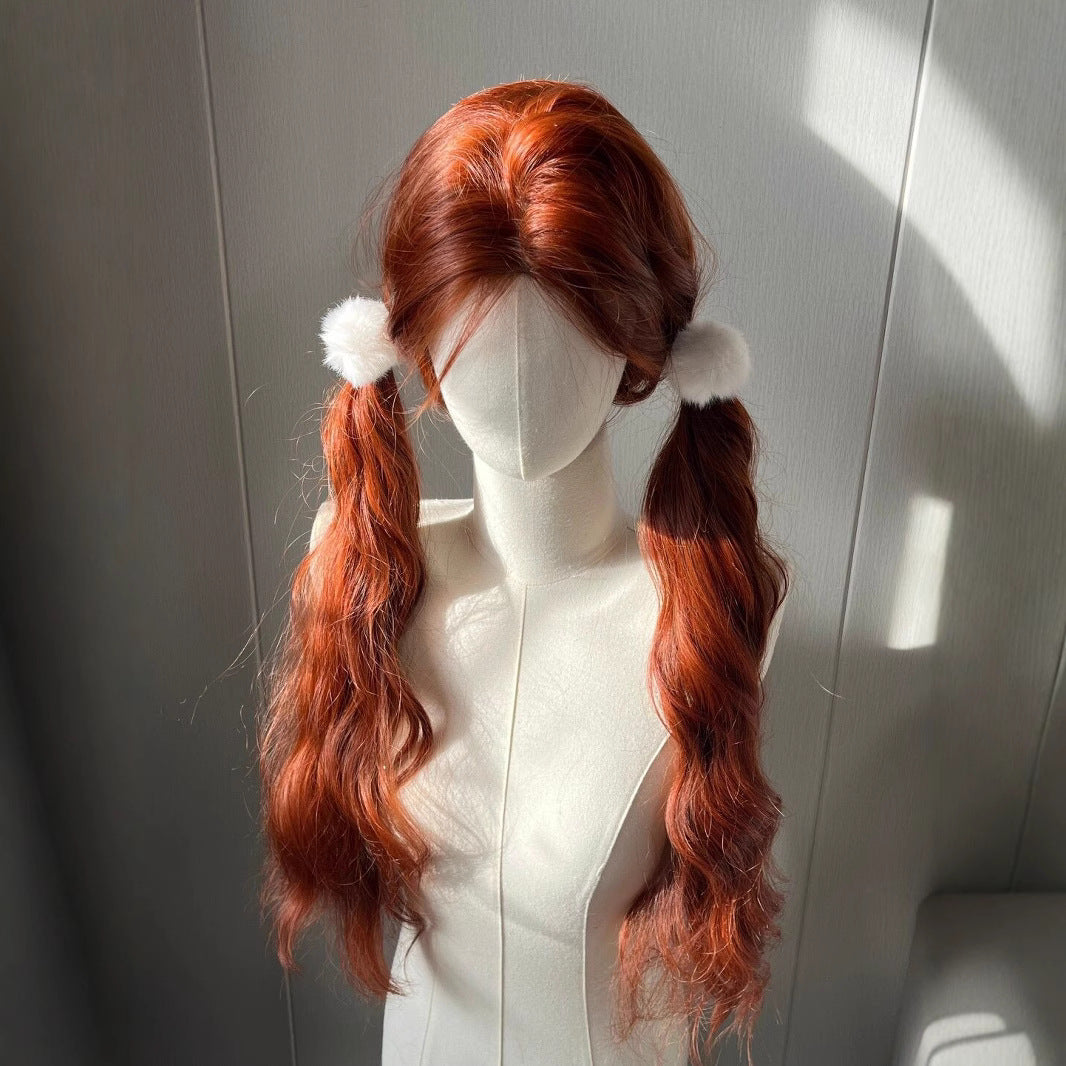 Women's Dirty Orange Water Ripple Curly Hair Simulation Natural Fashion Wig Long Curls