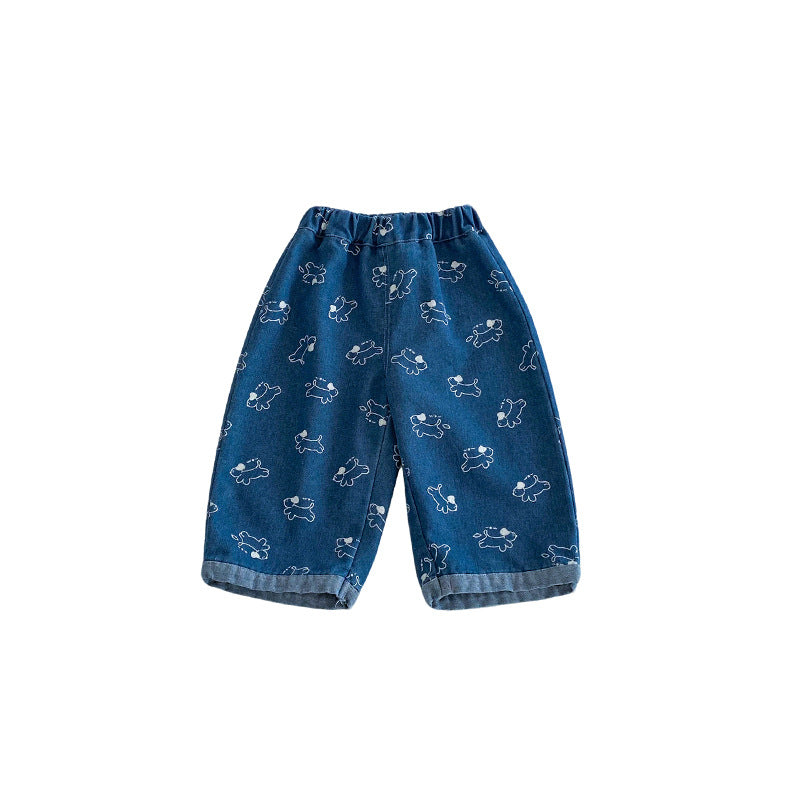 Children's Cartoon Jeans Spring Foreign Style Full Printing Children's Pants
