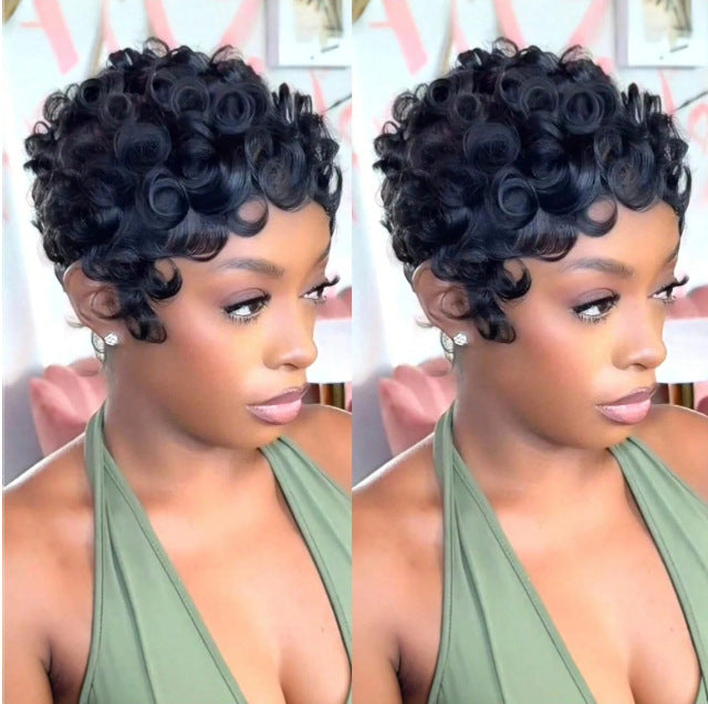 Women's African Roll Synthetic Wigs Rose Net Wig Short Curly Hair