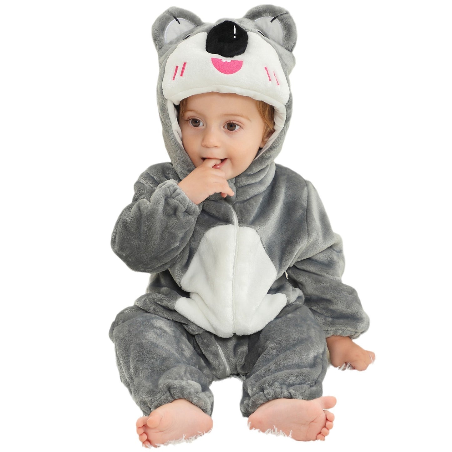 Infant Flannel Animal Jumpsuit Cartoon Hooded Jumpsuit, Climbing Suit