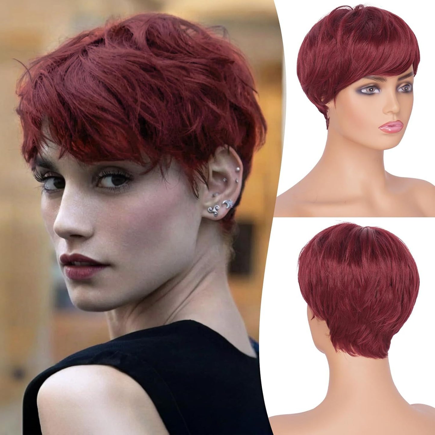 Women's Fashion Synthetic Wigs Gray White Split Wig Short Straight Hair