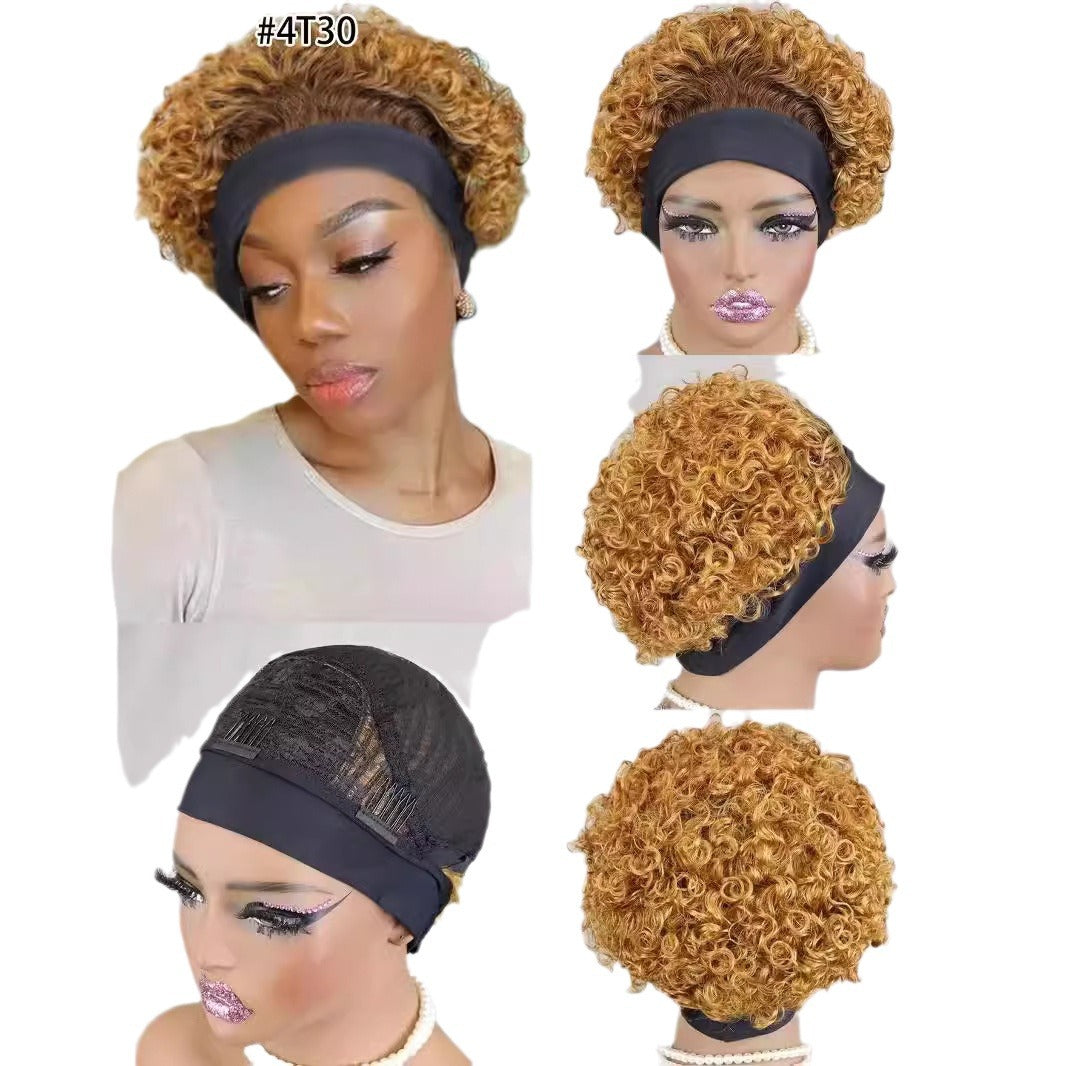 Classy Cool Human Headband Short Curl Real Hair Wig