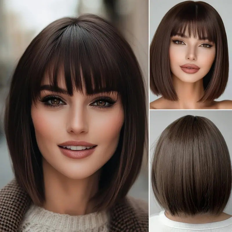 Casual Graceful Glamorous Air Bangs Temperament Wig Short Straight Hair