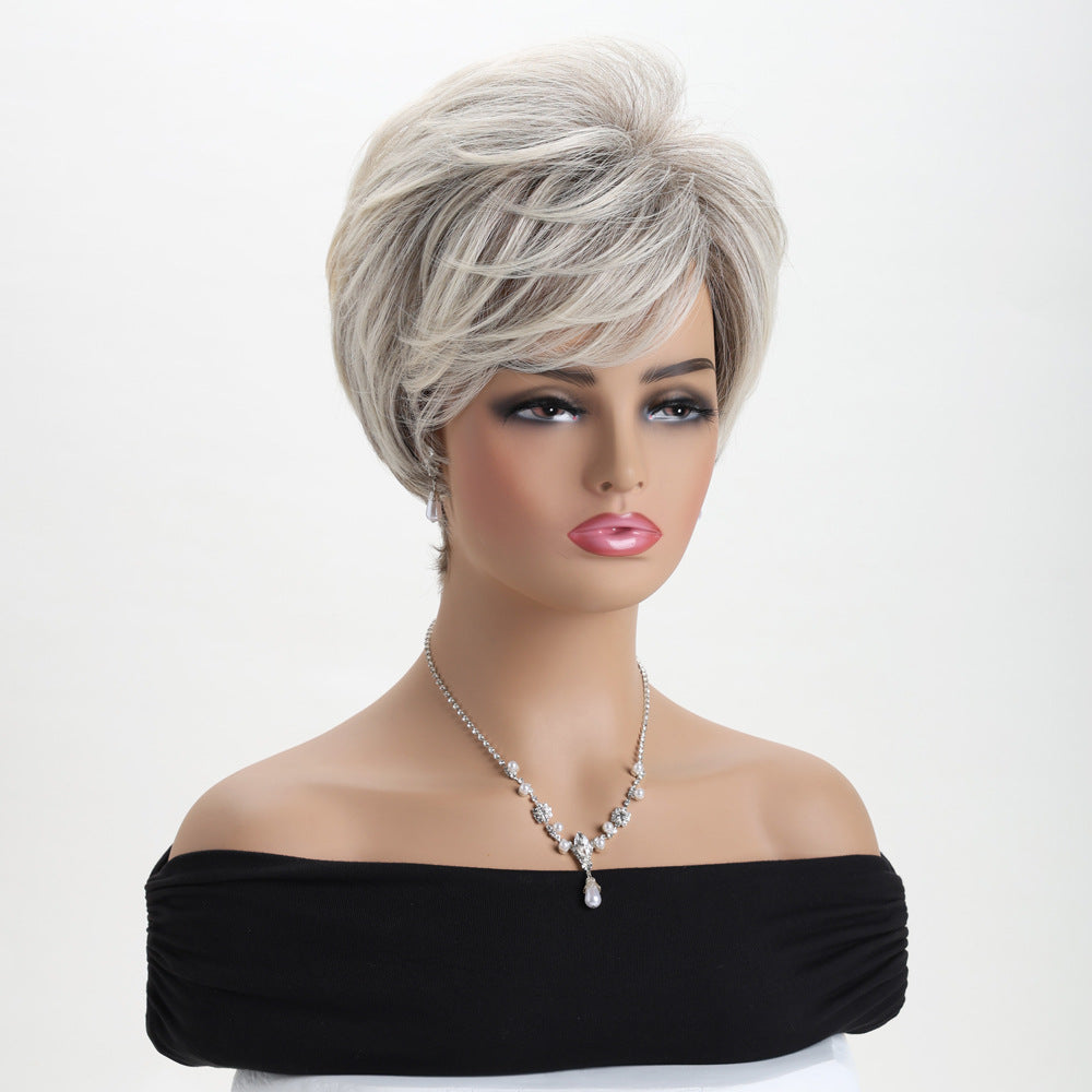 Female Mixed Golden Fluffy Chemical Fiber Wig Short Straight Hair