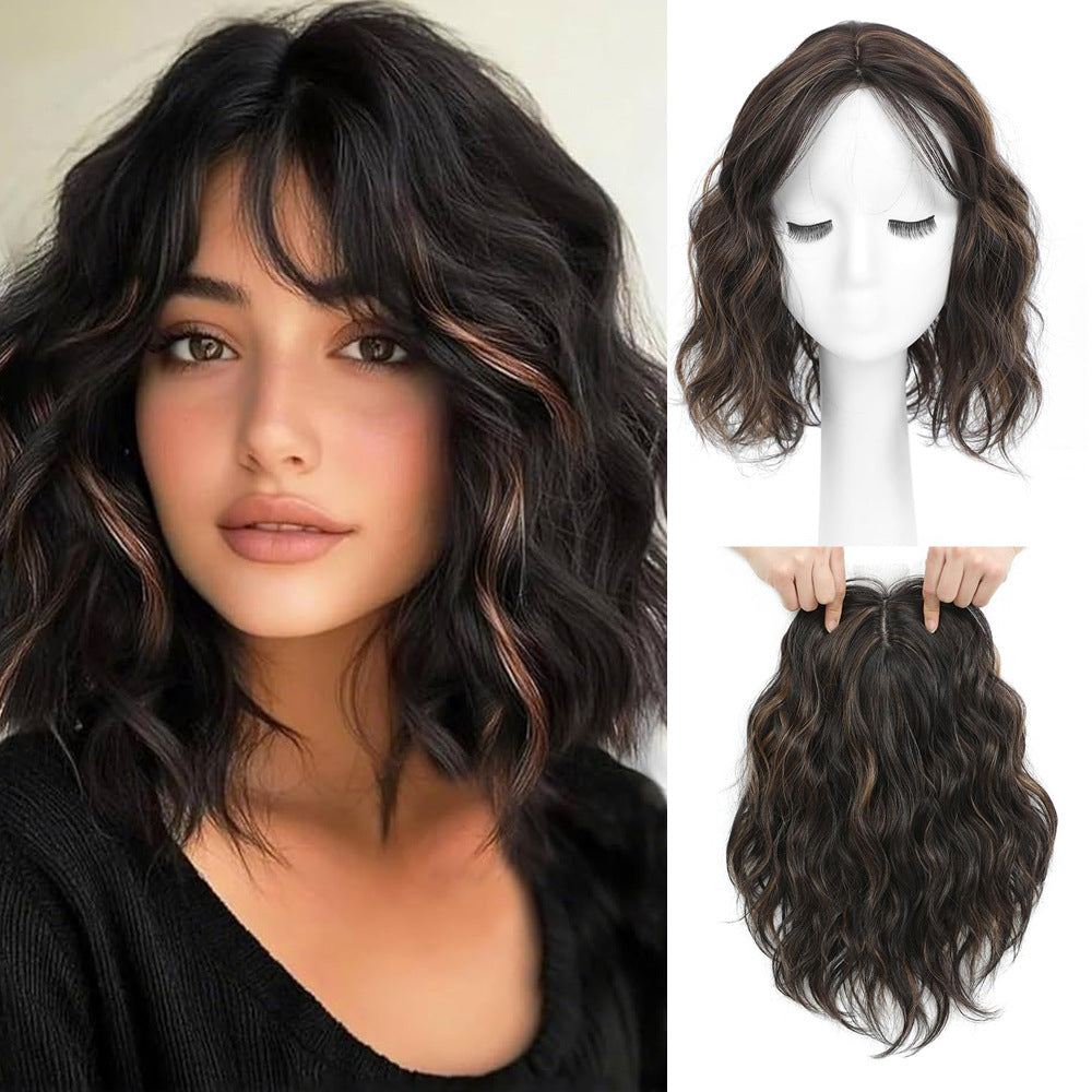Women's Hairpiece Lace Bangs Water Ripple Set Waves Wig Short Curly Hair