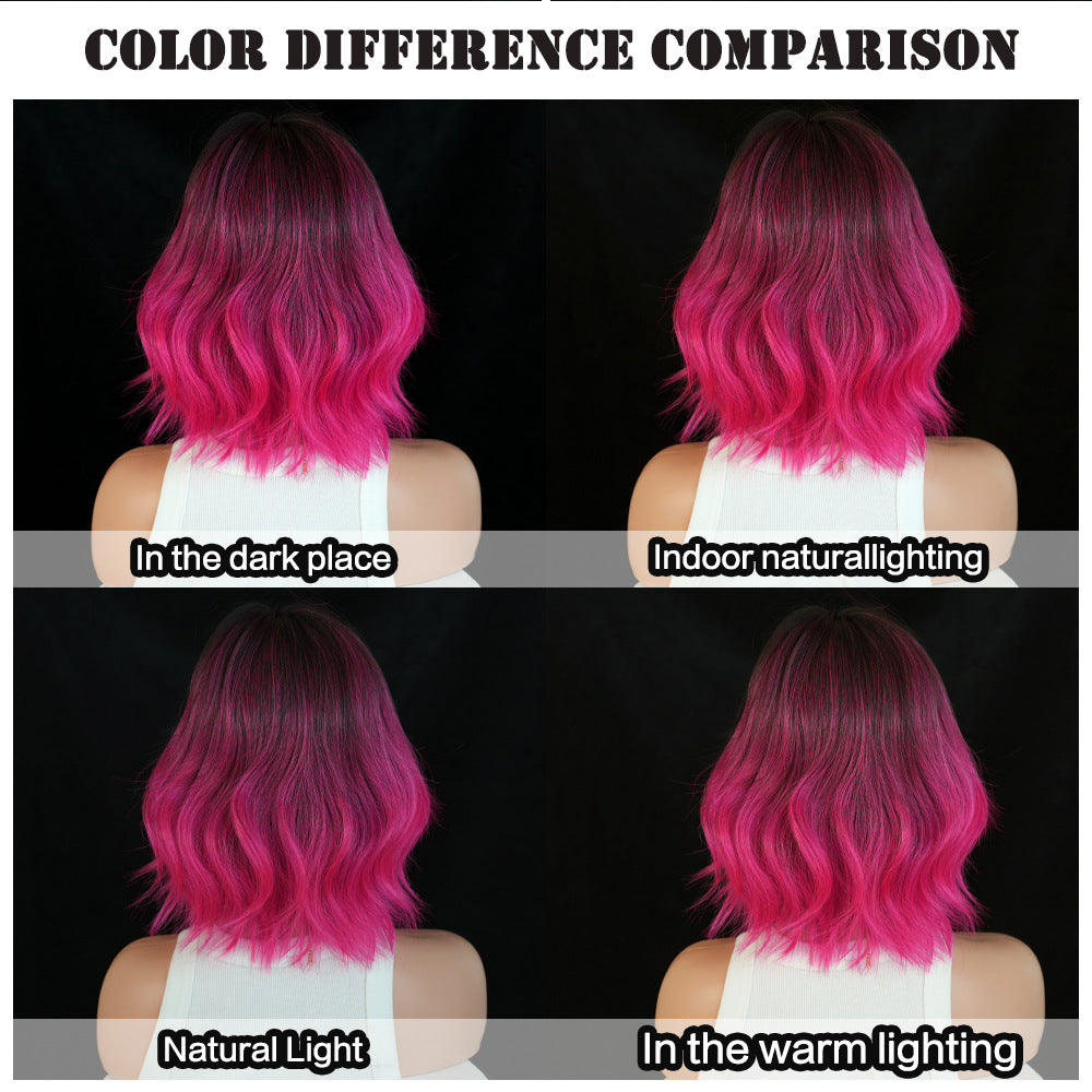 High Quality Gradient Short Curly Hair Medium Wave Mechanism Rose Wig Long Curls