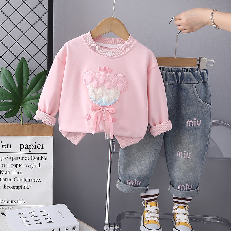 Autumn Clothing Suits Western Style Sweet Bear Two-piece Children's Suit