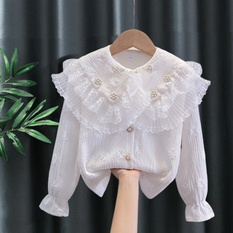 Doll Collar Chiffon Lace Clothing Autumn Design Sense Small Ocean Children's Shirt