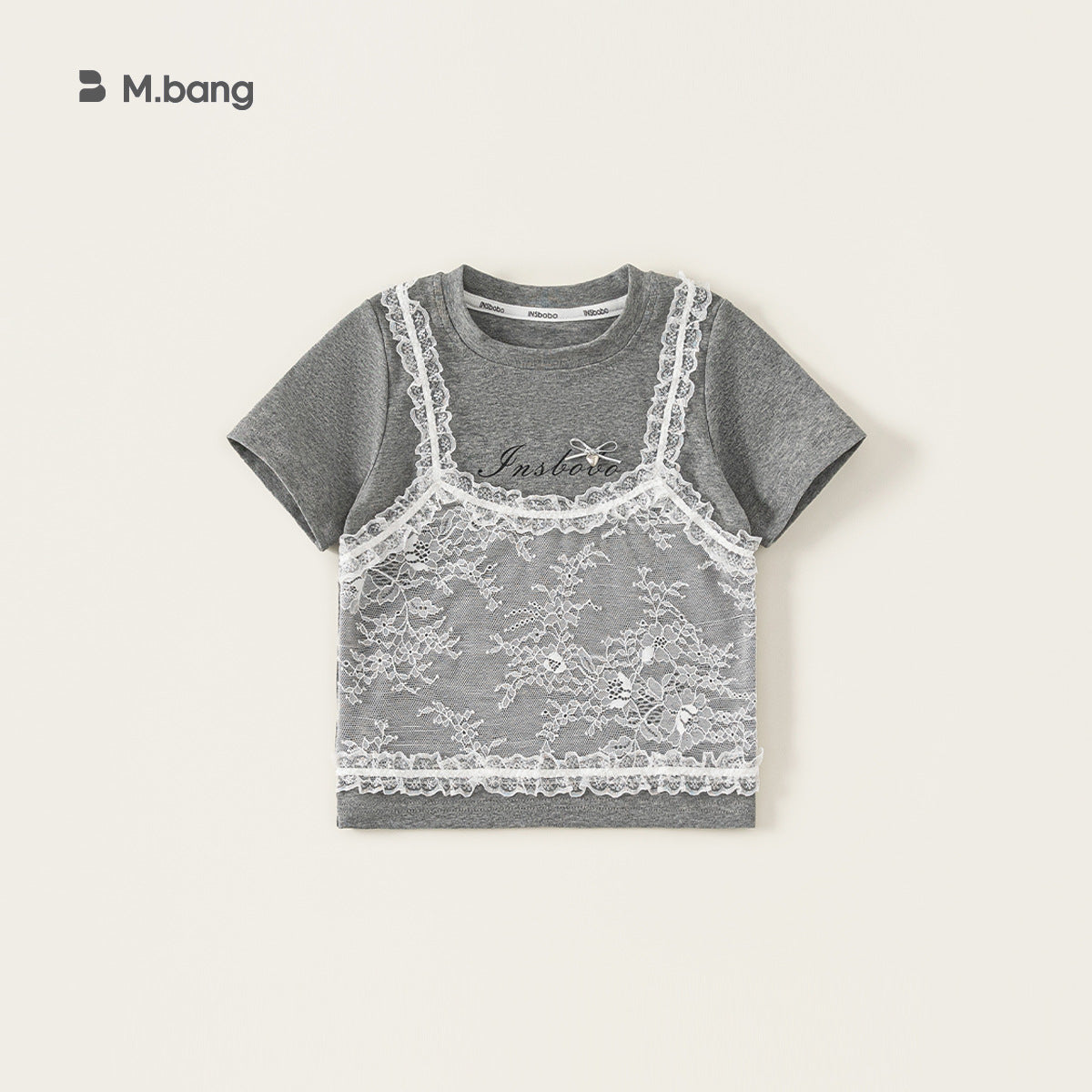 Children's Fake Two-piece Lace Stitching Short Sleeve Summer Sweet Cool Style Children's T-shirt