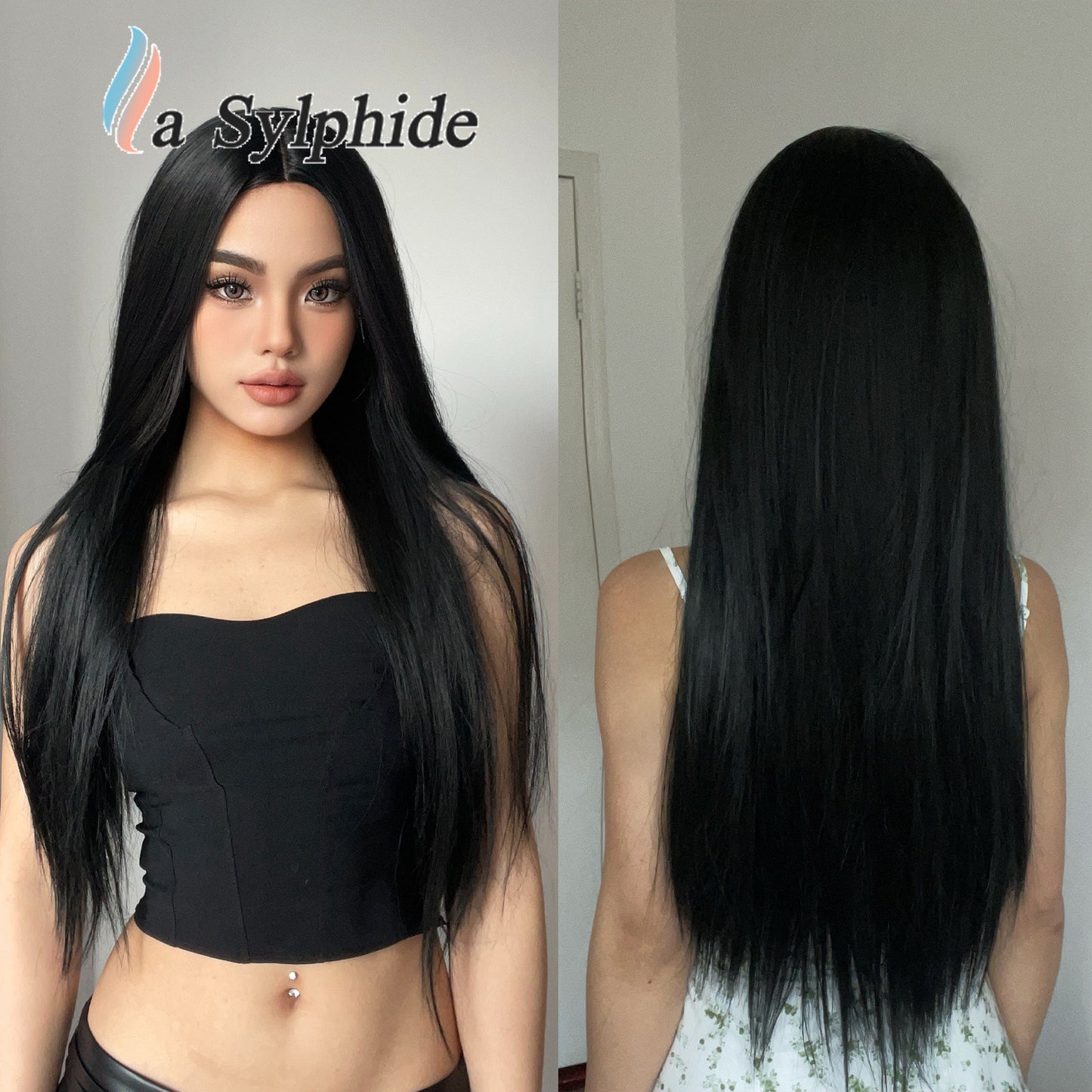 Women's Black Mid-length Hair Matte Fiber Long Straight Wig
