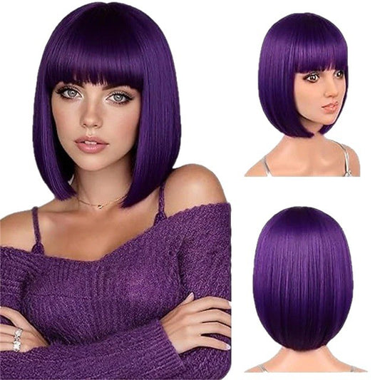Set With Bangs Synthetic Fiber Heat-resistant Wig Short Straight Hair