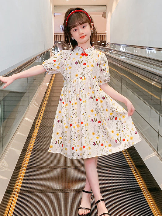 Cotton Floral Ethnic Style Pastoral French Republic Of China Improved Children's Dress